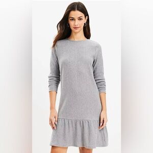 LOFT Jacquard Flounce Swing Dress Size Medium Gray